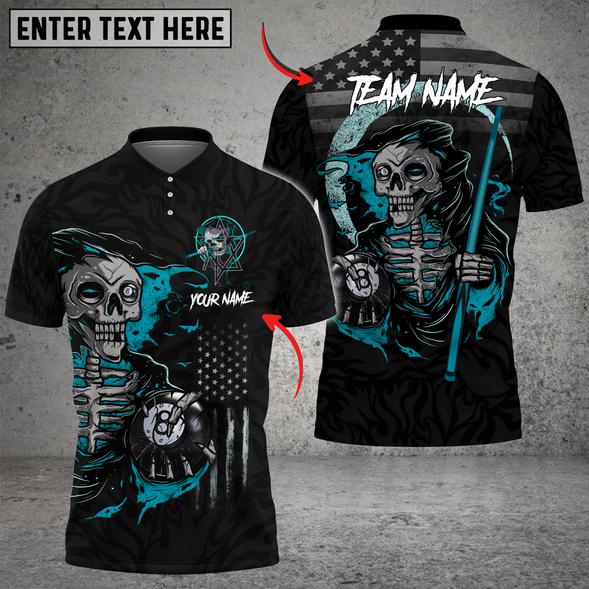 Blisscorners Billiards Grim Reaper Black Multicolor Customized Name, Team Name 3D Shirt