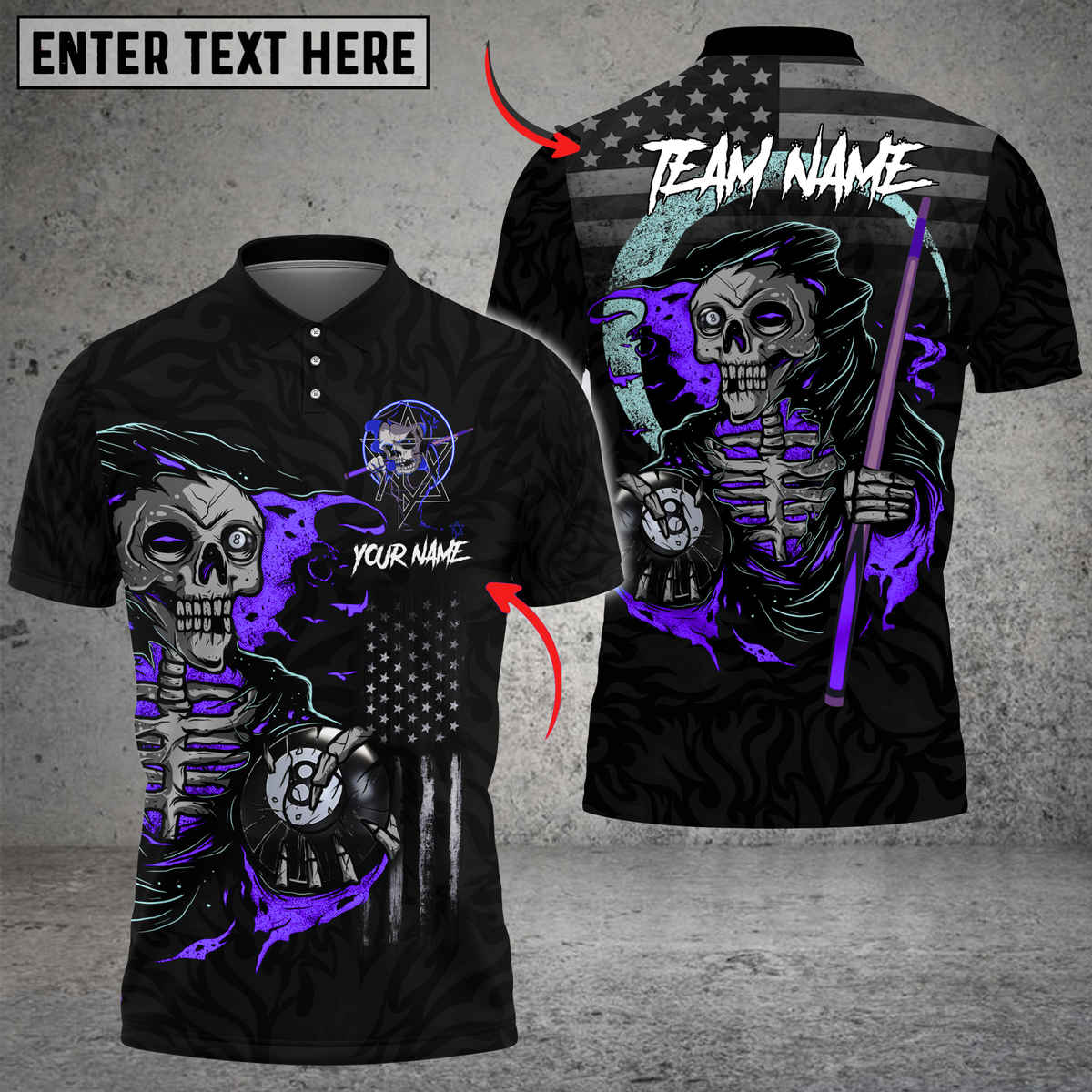 Blisscorners Billiards Grim Reaper Black Multicolor Customized Name, Team Name 3D Shirt