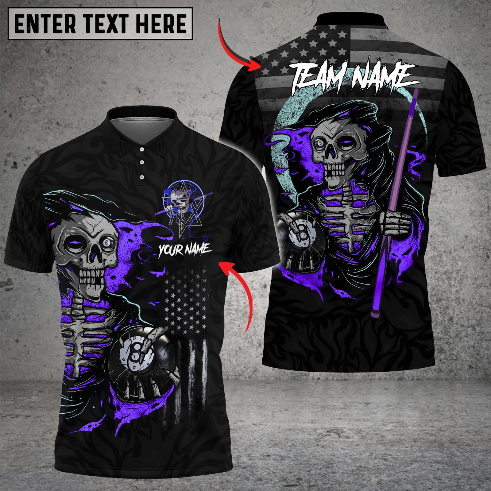 Blisscorners Billiards Grim Reaper Black Multicolor Customized Name, Team Name 3D Shirt
