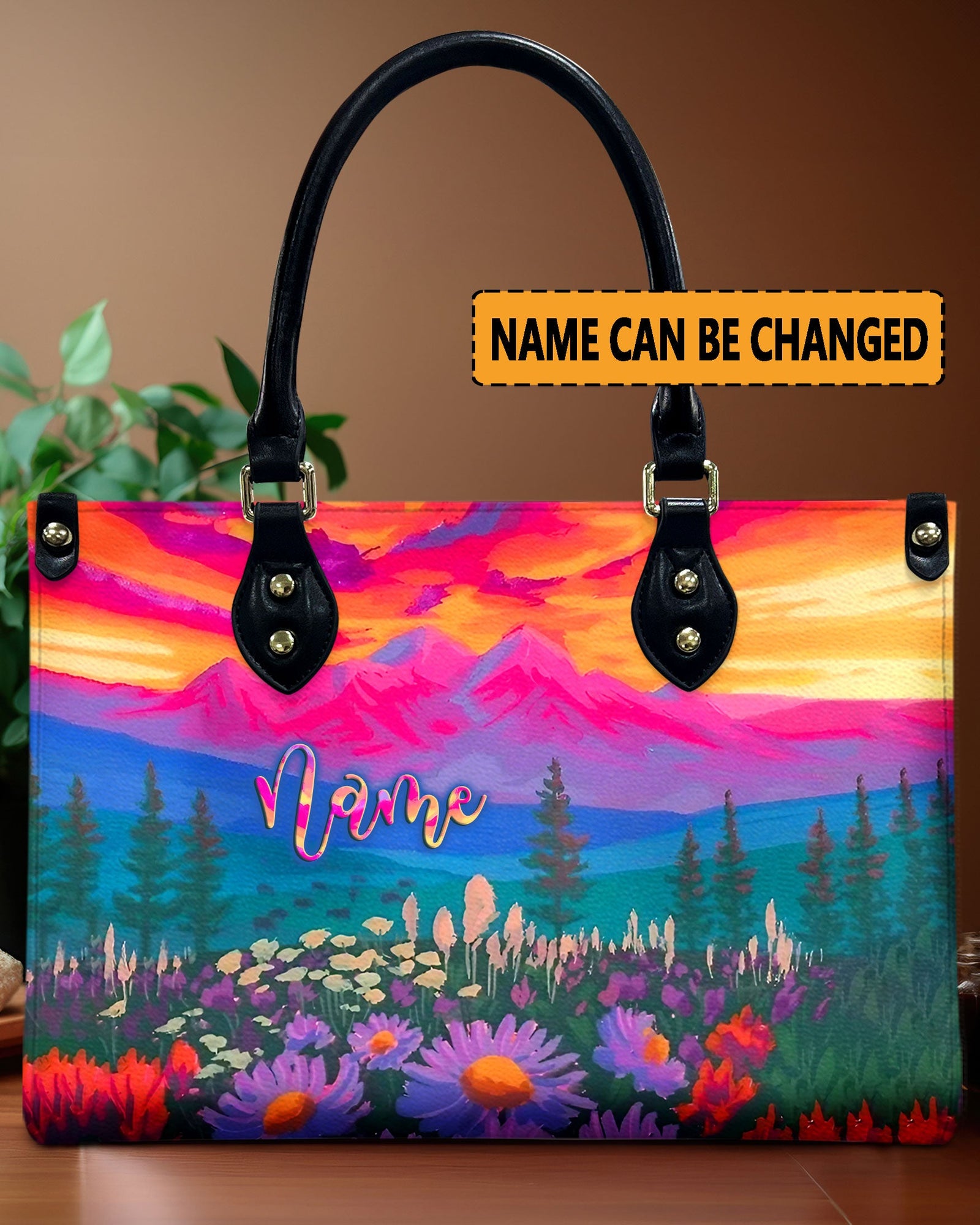 BLISSCORNERS PAINTING COLOFUL FLOWER FIELD LEATHER HANDBAG