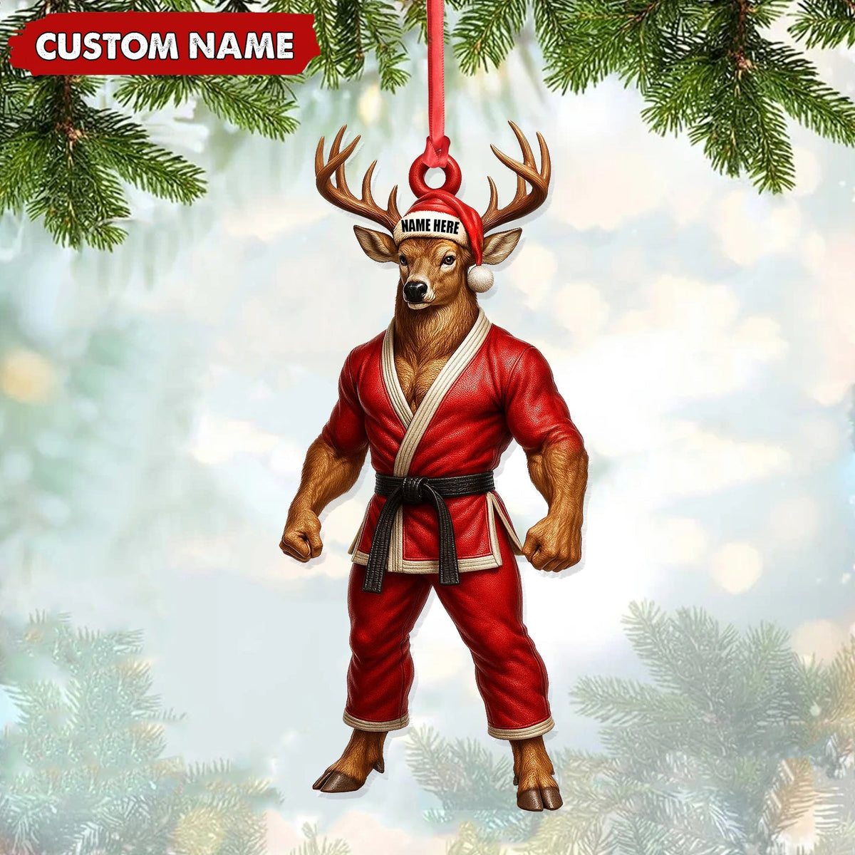 Blisscorners Personalized Karate Deer Ornament, Custom Name Martial Arts Christmas Decoration

 LM0411