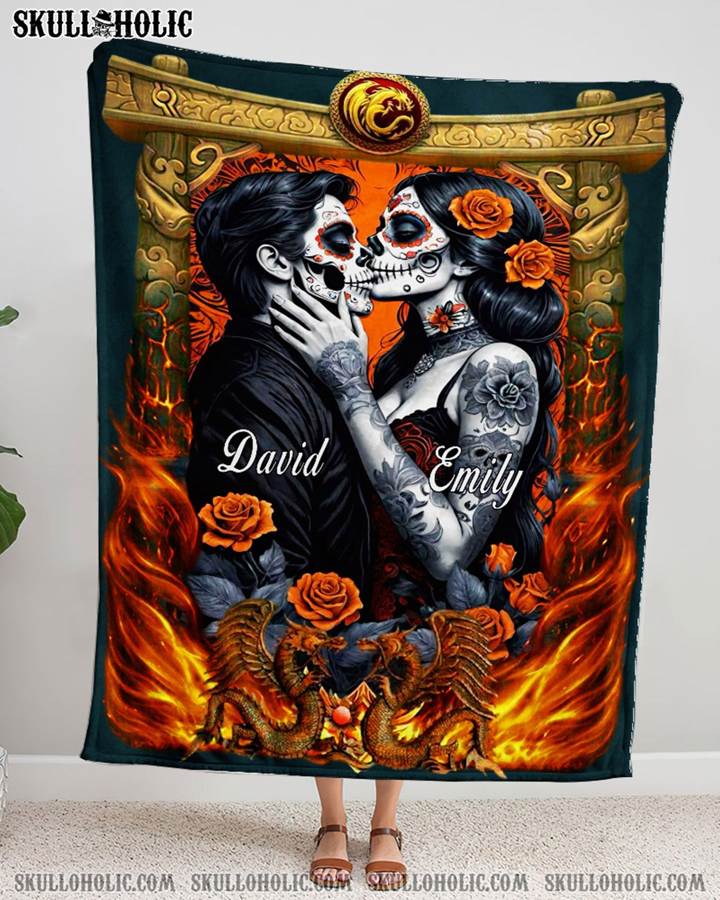 BLISSCORNERS PERSONALIZED SKULL COUPLE FLEECE BLANKET