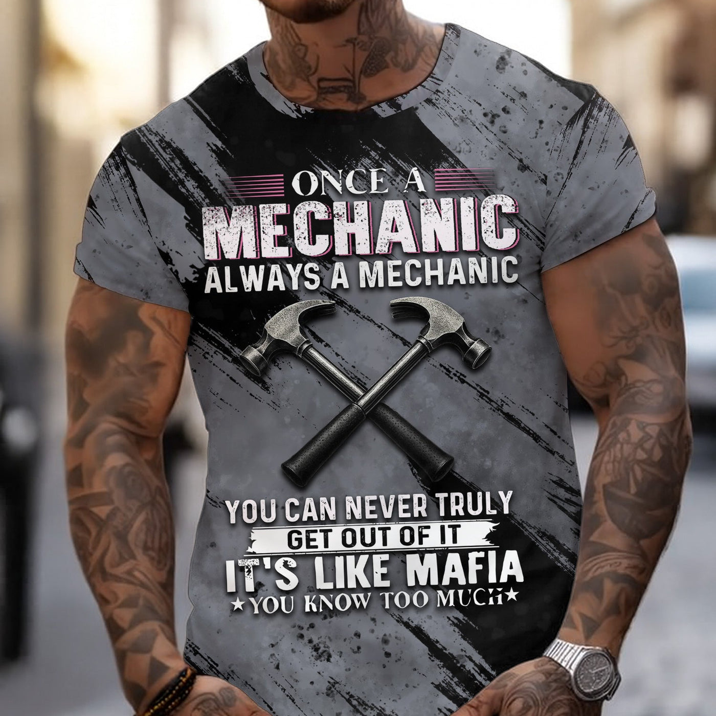Blisscorners Once A Mechanic Always A Mechanic Shirt Funny Printed Vintage Mechanic Unisex T Shirt Hammer Design