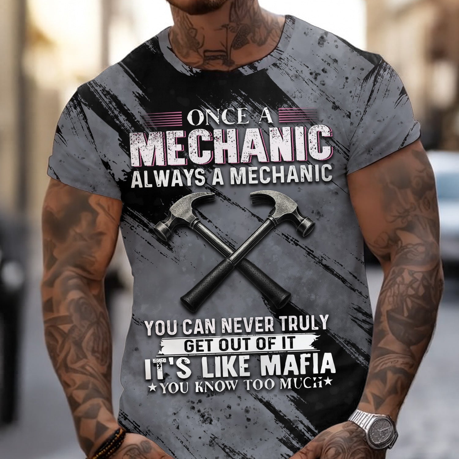 Blisscorners Once A Mechanic Always A Mechanic Shirt Funny Printed Vintage Mechanic Unisex T Shirt Hammer Design