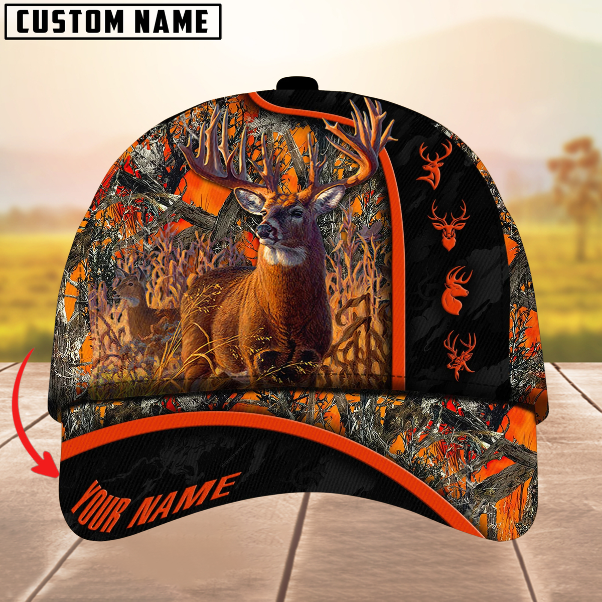 Blisscorners Premium Unique New Deer Hunting Camouflage Pattern Multicolor Personalized Name 3D Cap
