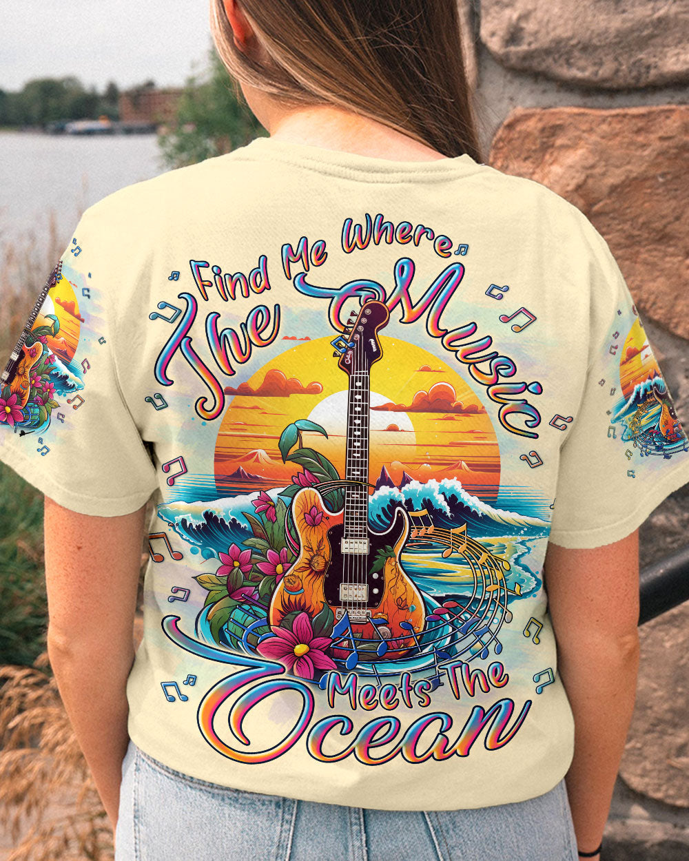 BLISSCORNERS FIND ME WHERE THE MUSIC MEETS THE OCEAN GUITAR ALL OVER PRINT