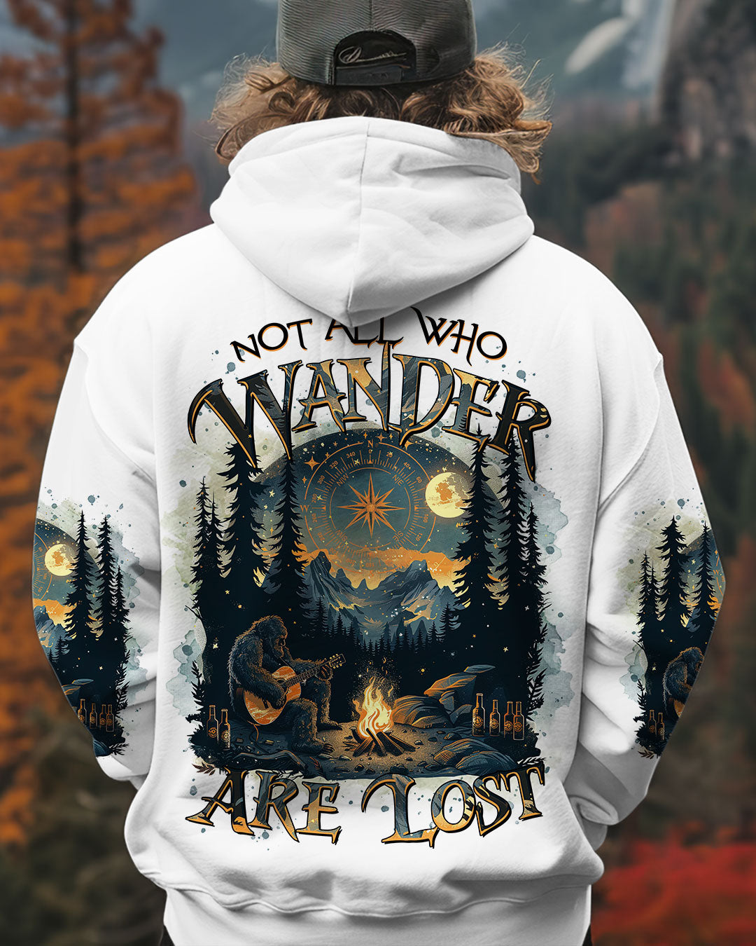 BLISSCORNERS NOT ALL WHO WANDER ARE LOST BIGFOOT COMPASS ALL OVER PRINT