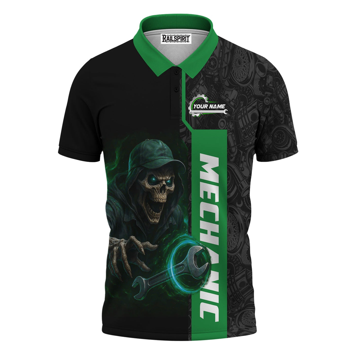 Blisscorners Personalized Mechanic Shirt for Men, Custom Name & Text, Skull & Wrench Design, Cool Mechanics Gift for Father, Husband, DIY Enthusiasts