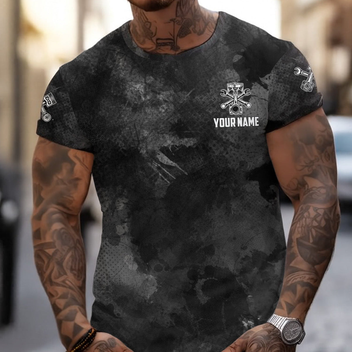 Blisscorners Personalized Mechanic T Shirt Custom Name Hourly Rate Funny Auto Repair Garage Workwear Tee Car Repair Wrench Shirt Gift For Men Dad
