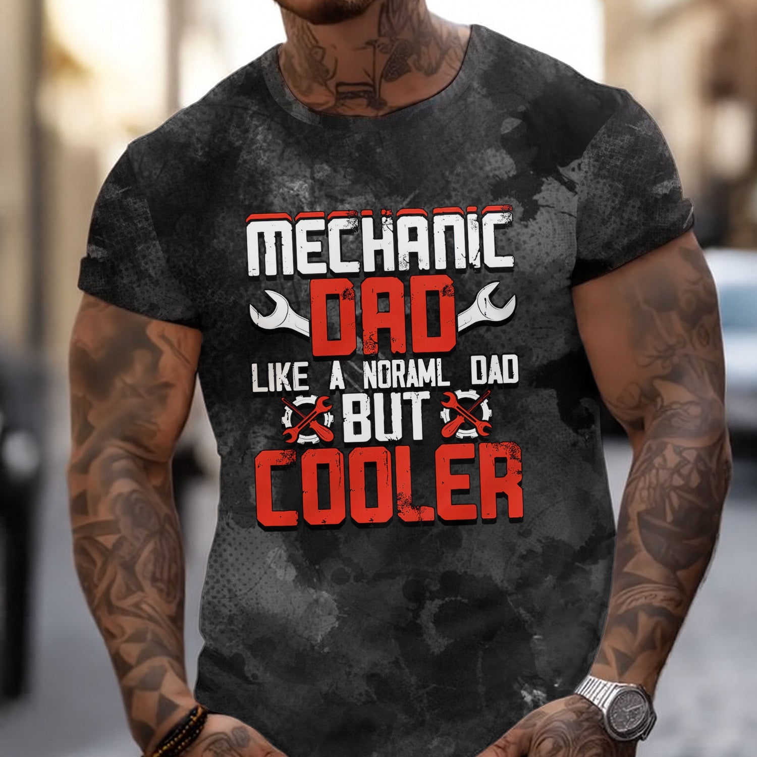 Blisscorners Funny Mechanic Dad T Shirt Like A Normal Dad But Cooler Auto Repair Garage Workwear Tee Fathers Day Birthday Gift For Men Husband Father