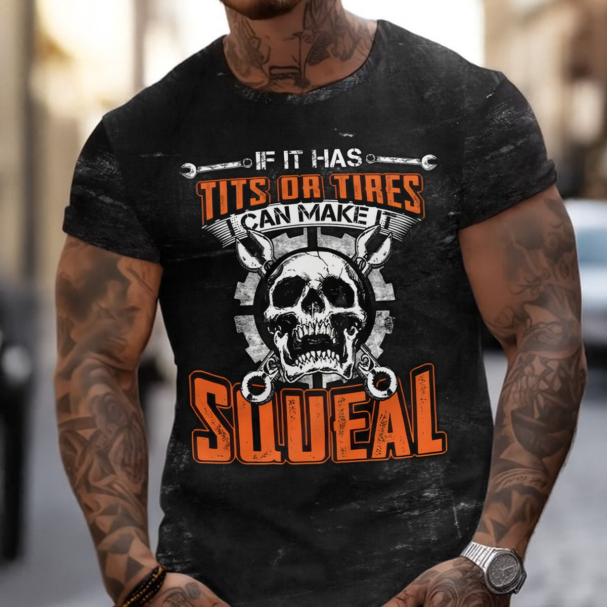 Blisscorners Humor Mechanic Shirt, If It Has Tits or Tires It Can Make You Squeal Shirt, Perfect Gift for Mechanics &amp; Car Guys