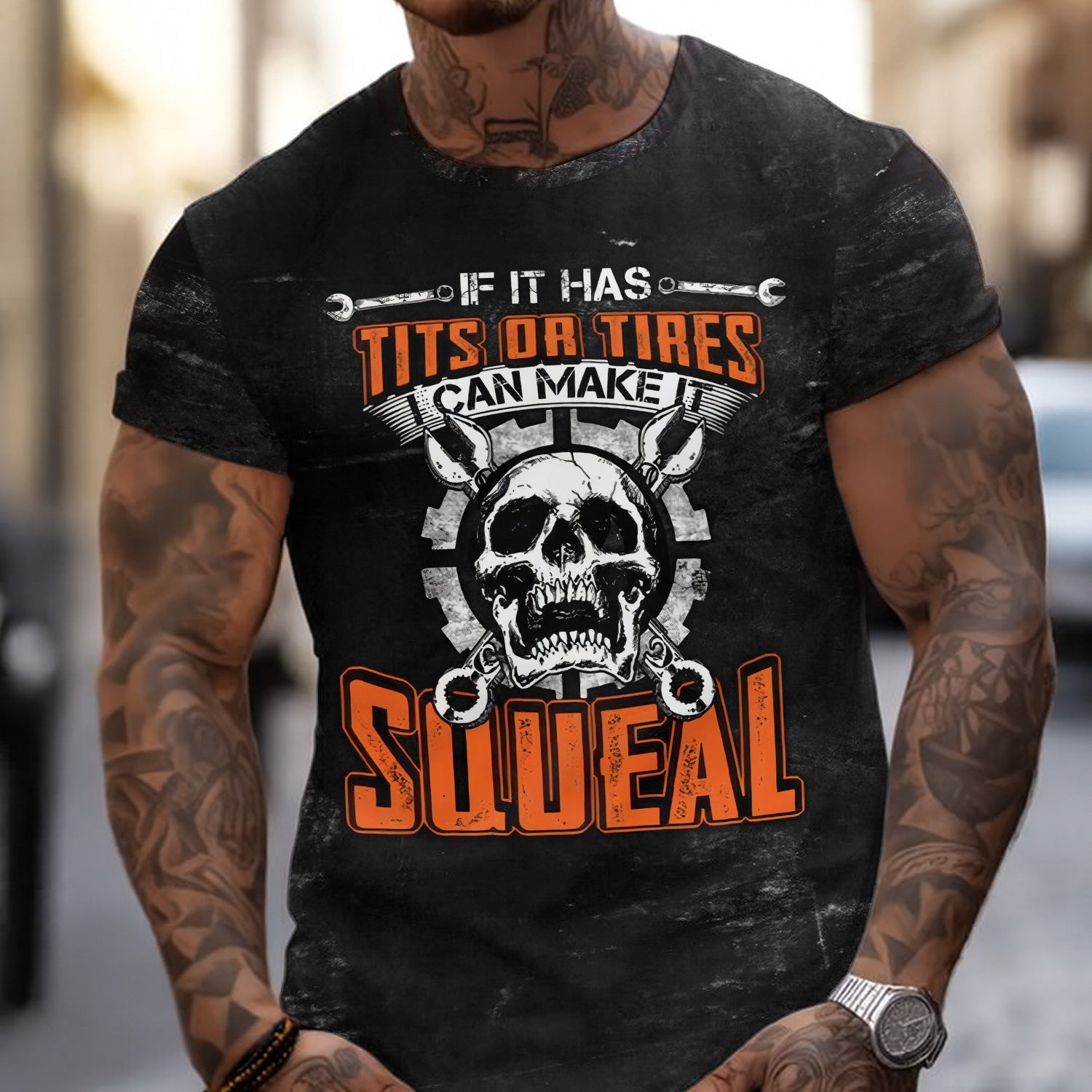 Blisscorners Humor Mechanic Shirt, If It Has Tits or Tires It Can Make You Squeal Shirt, Perfect Gift for Mechanics & Car Guys