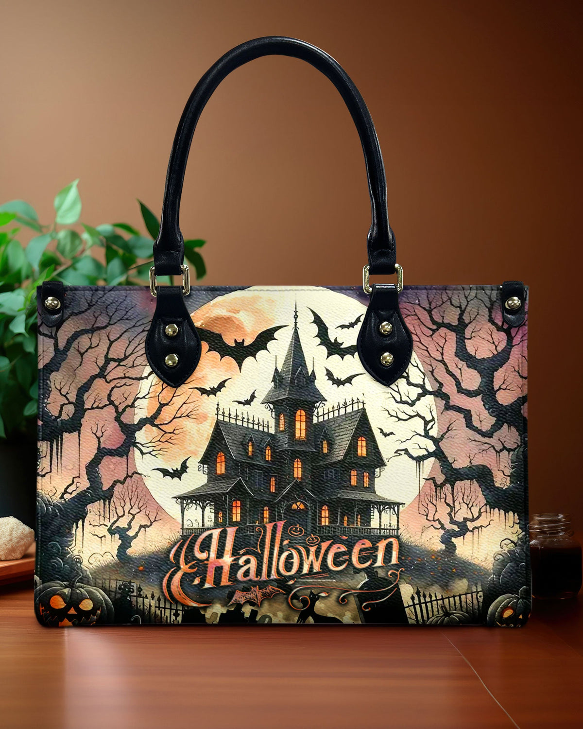 BLISSCORNERS HALLOWEEN CASTLE LEATHER HANDBAG