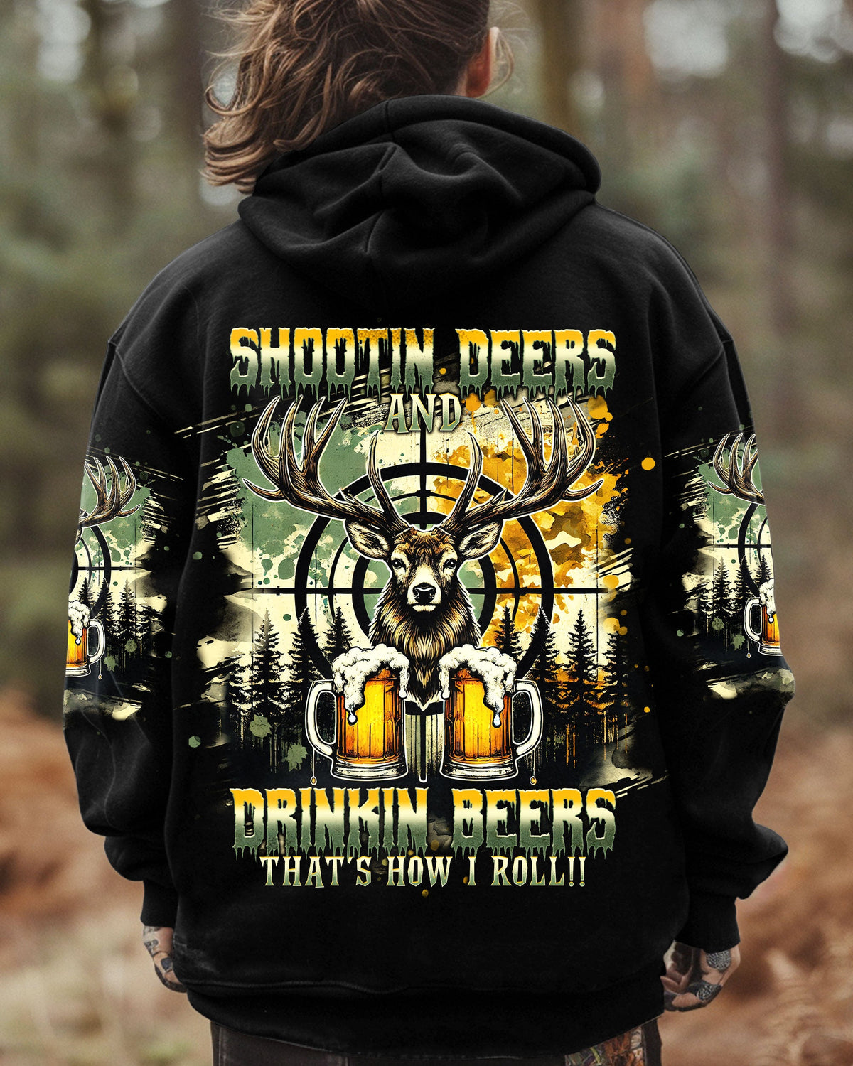 BLISSCORNERS SHOOTING DEERS AND DRINKING BEERS ALL OVER PRINT