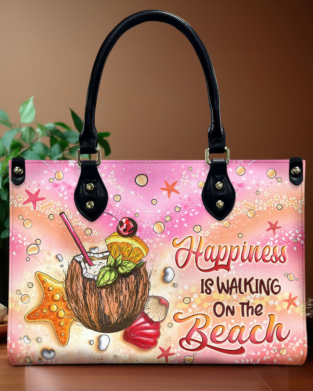 BLISSCORNERS HAPPINESS IS WALKING ON THE BEACH LEATHER HANDBAG