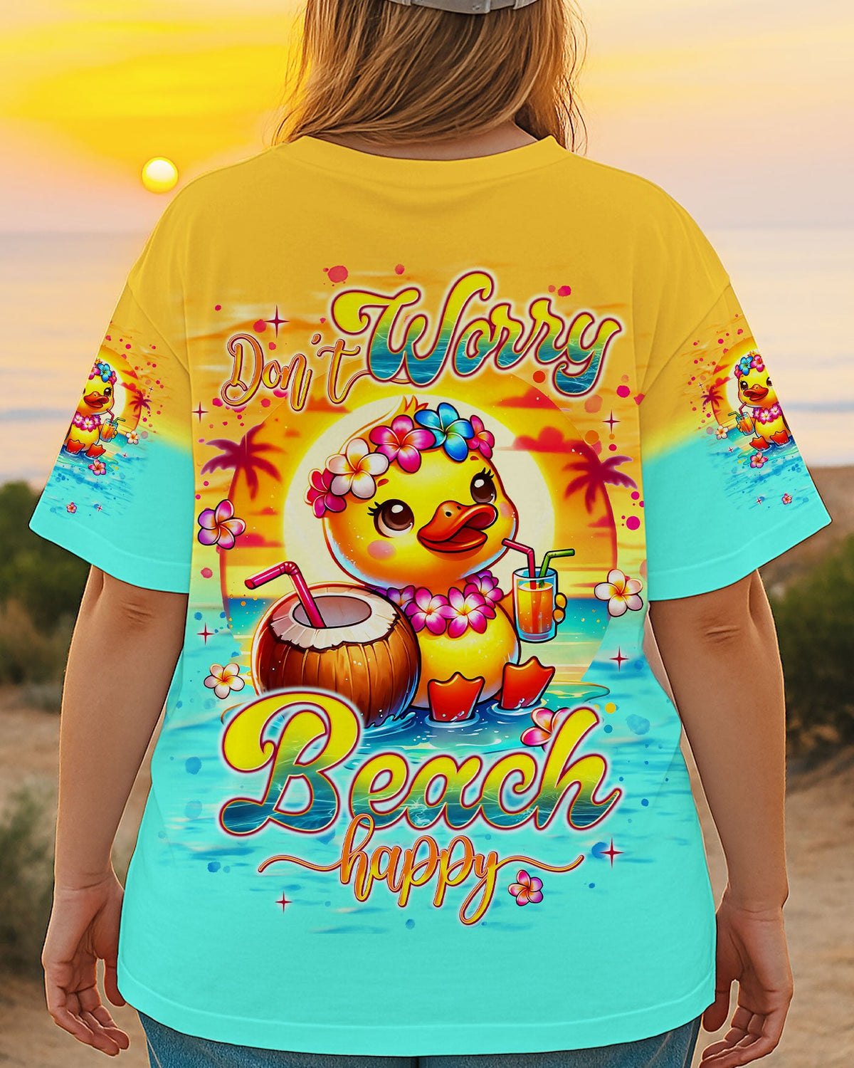 BLISSCORNERS DON'T WORRY BEACH HAPPY DUCK ALL OVER PRINT