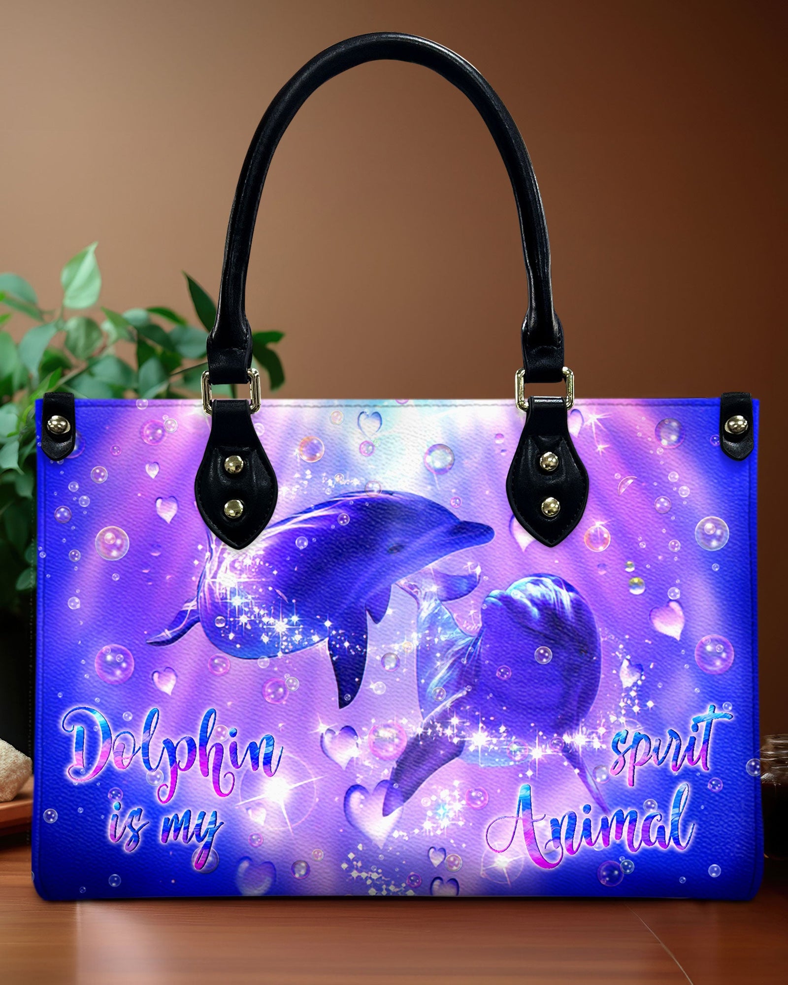 BLISSCORNERS DOLPHIN IS MY SPIRIT ANIMAL LEATHER HANDBAG
