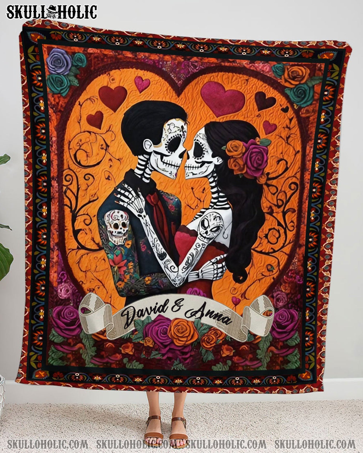 BLISSCORNERS PERSONALIZED SKULL COUPLE FLEECE BLANKET