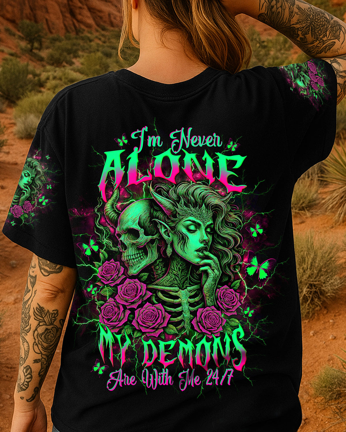 BLISSCORNERS I'M NEVER ALONE SKULL DEMON LADY ALL OVER PRINT