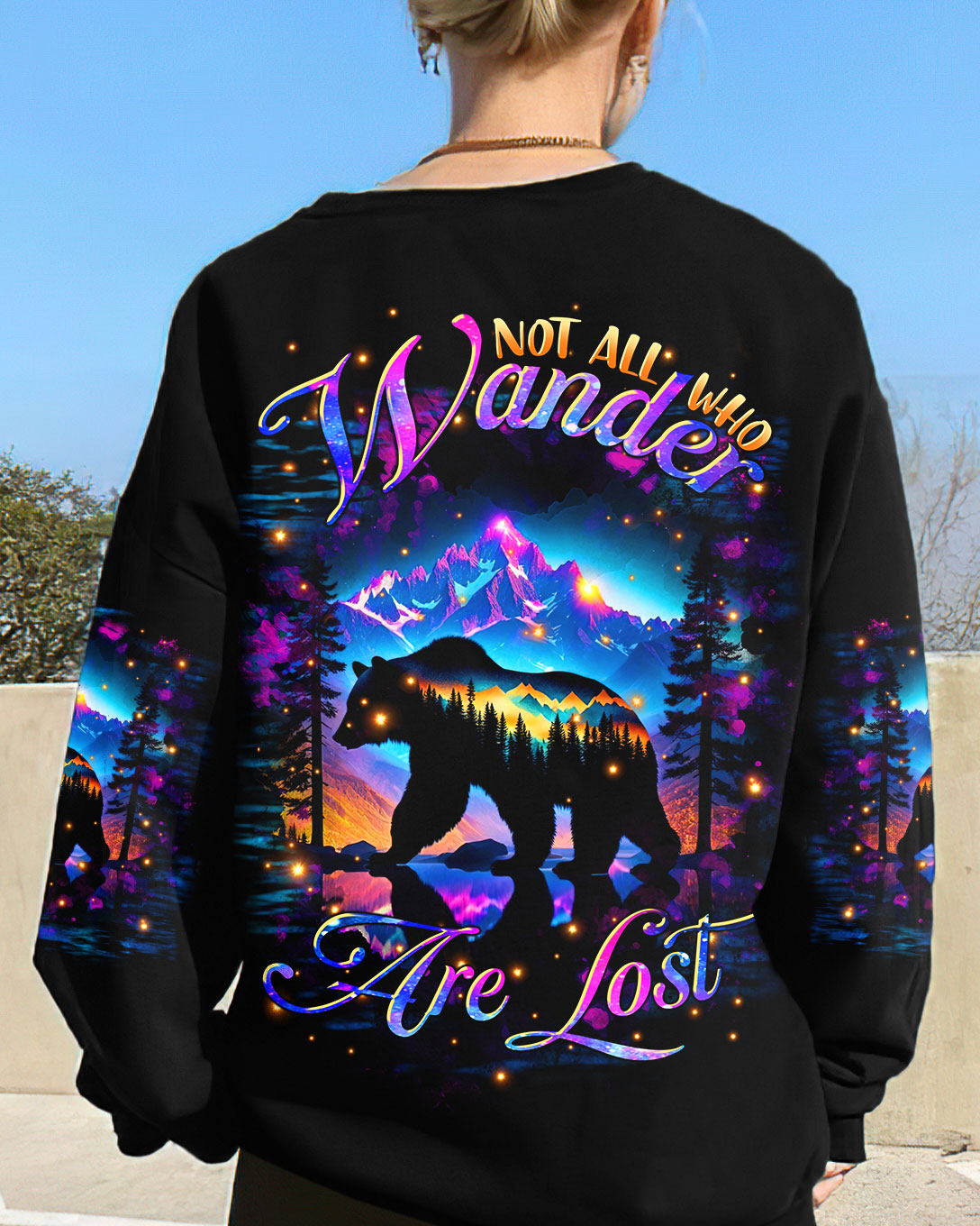 BLISSCORNERS NOT ALL WHO WANDER ARE LOST BEAR COLORFUL ALL OVER PRINT