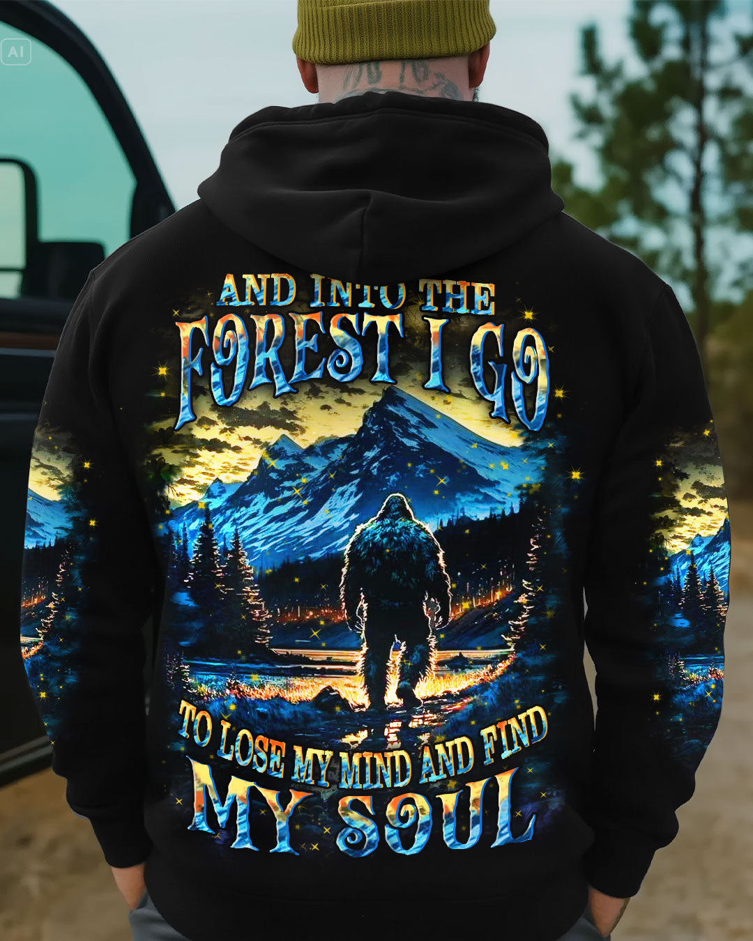 BLISSCORNERS AND INTO THE FOREST I GO BIGFOOT ALL OVER PRINT