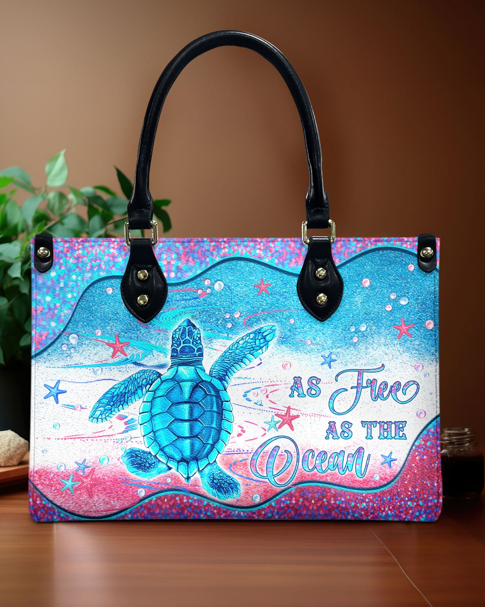 BLISSCORNERS AS FREE AS THE OCEAN TURTLE LEATHER HANDBAG
