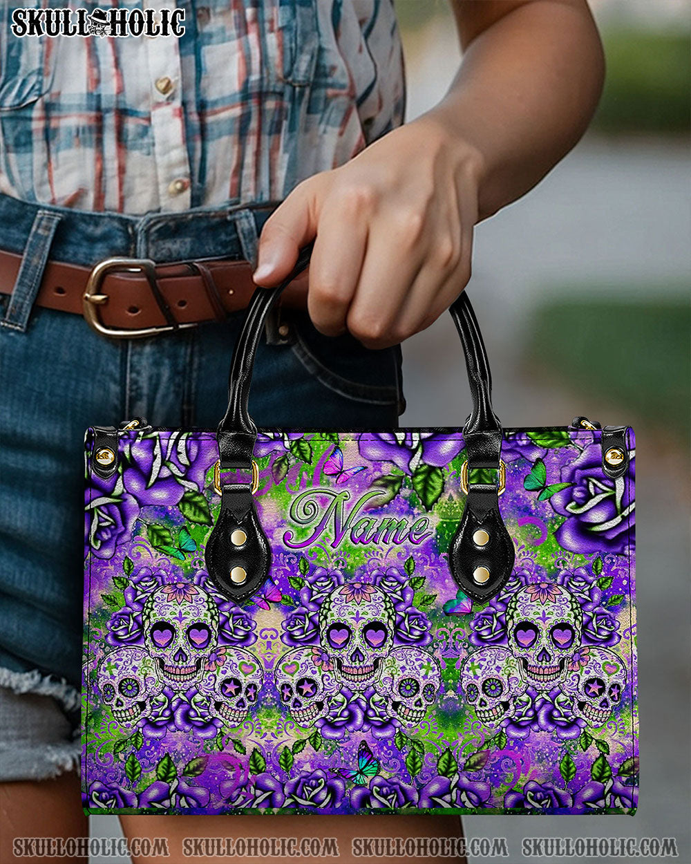 BLISSCORNERS COLORFUL SUGAR SKULLS LEATHER HANDBAG
