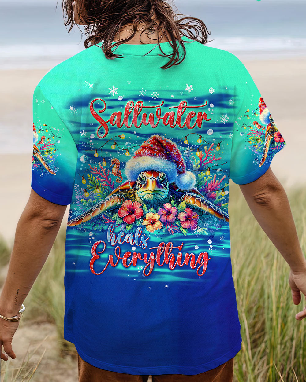 BLISSCORNERS SALTWATER HEALS EVERYTHING TURTLE CHRISTMAS ALL OVER PRINT