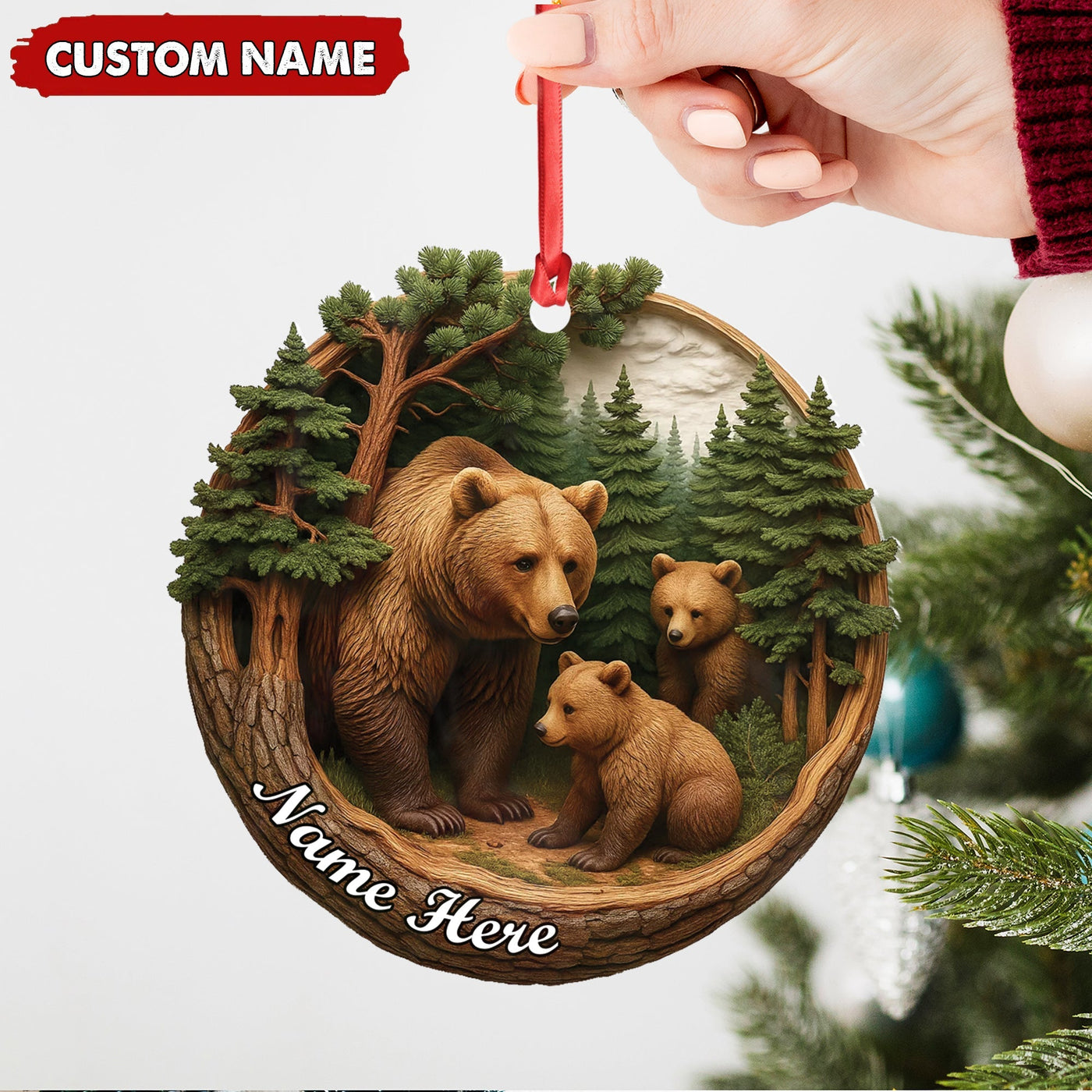 Blisscorners Personalized Bear Family Canvas, Woodland Forest Wall Art, Rustic Nature Home Decor Gift for Animal Lovers LM0411