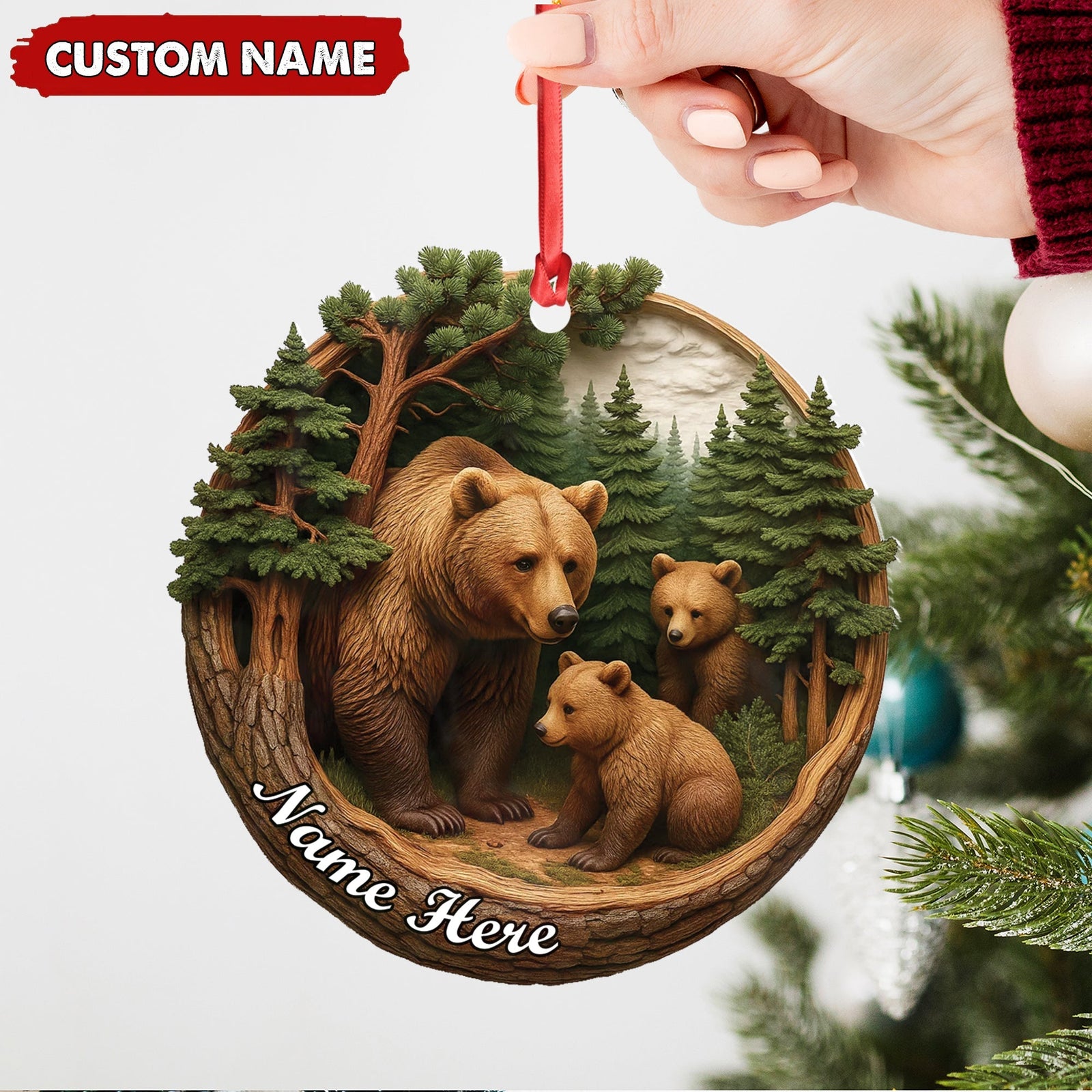 Blisscorners Personalized Bear Family Canvas, Woodland Forest Wall Art, Rustic Nature Home Decor Gift for Animal Lovers LM0411