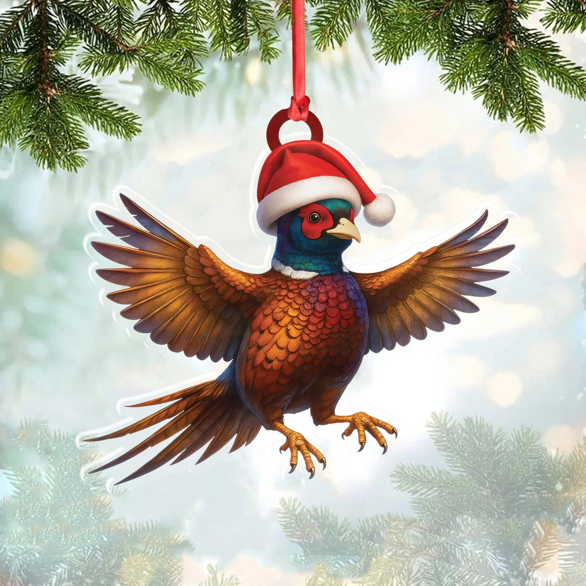 Blisscorners Christmas Pheasant Acrylic Christmas Ornament - Funny Hunting Bird Decor Gift for Hunters & Outdoor Lovers LM0411