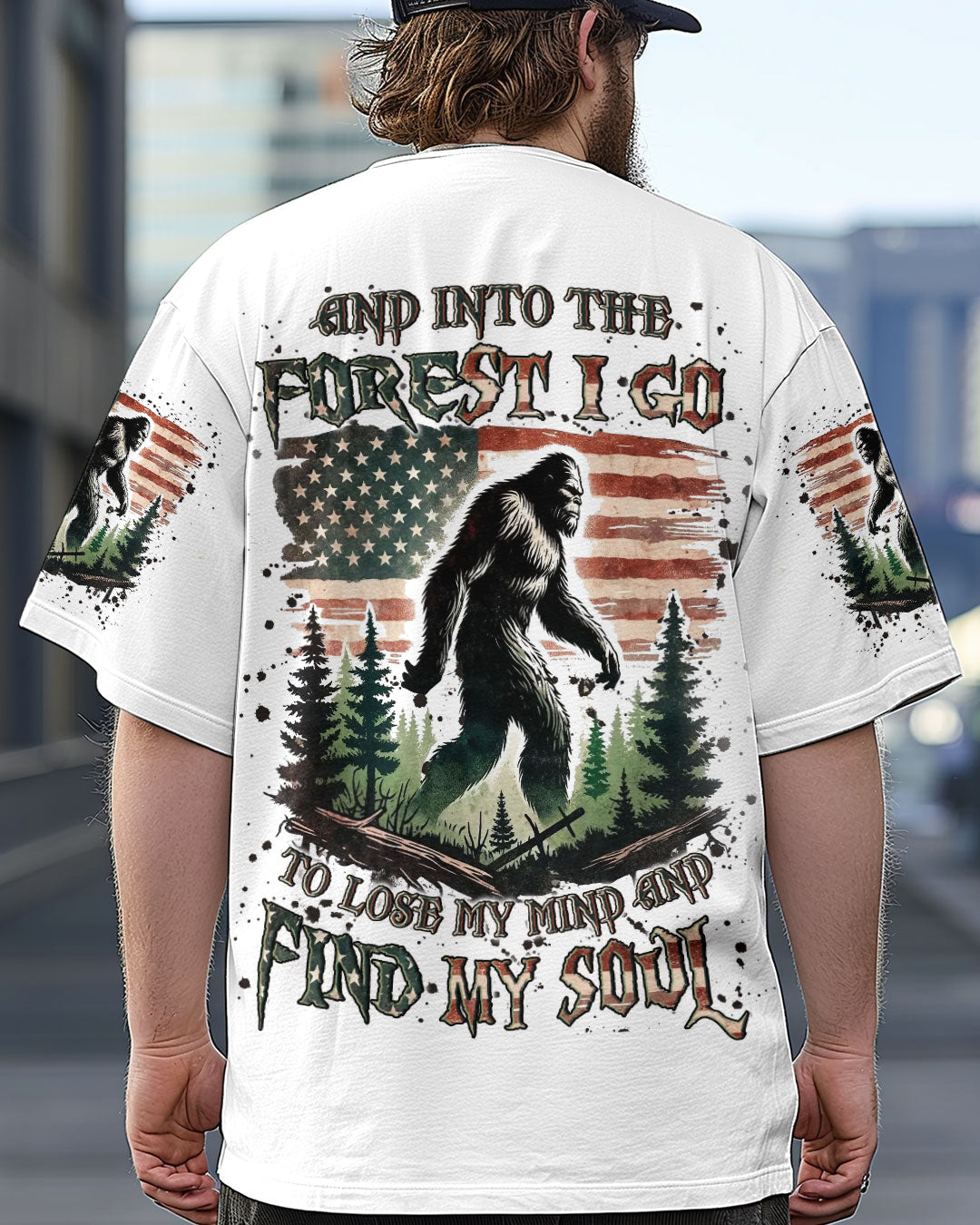 BLISSCORNERS AND INTO THE FOREST I GO BIGFOOT ALL OVER PRINT