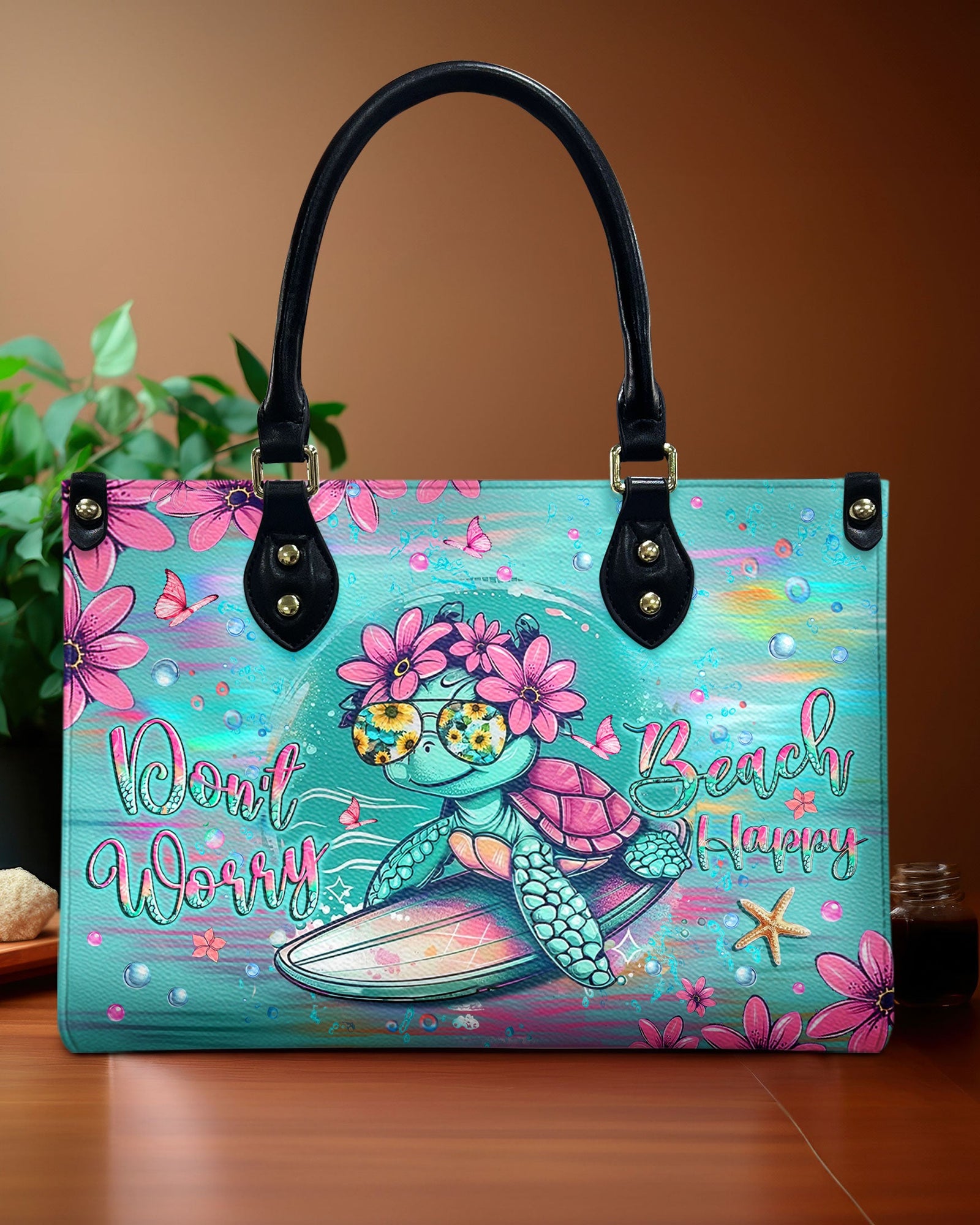 BLISSCORNERS DON'T WORRY BEACH HAPPY LEATHER HANDBAG