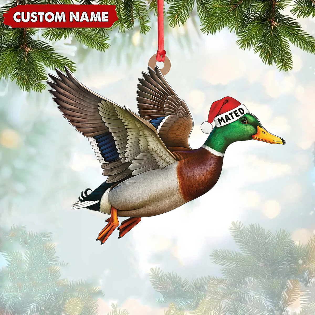 Blisscorners Personalized Flying Duck Acrylic Ornament - Custom Name Christmas Acrylic Gift for Hunters LM0411