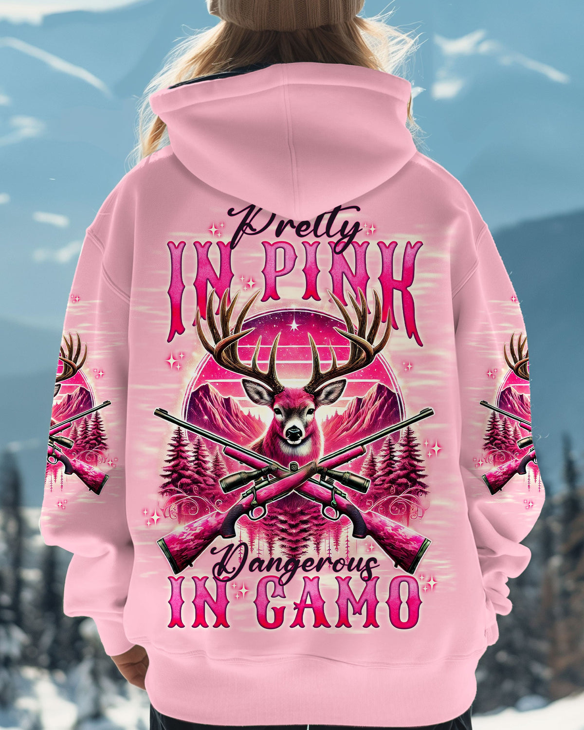 BLISSCORNERS PRETTY IN PINK HUNTING DEER ALL OVER PRINT