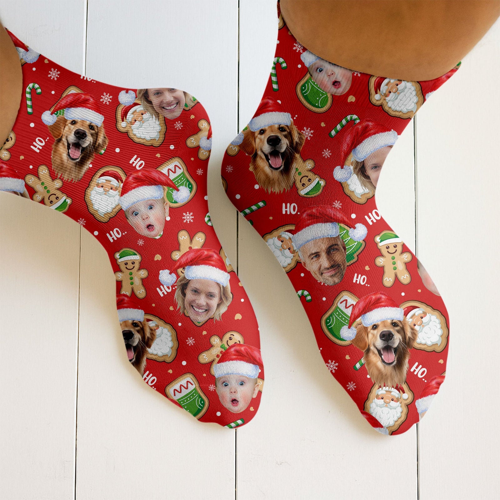 Blisscorners Custom Face Ho... Gingerbread Pattern Red Golf Socks, Christmas Golf Socks, Golf Gift IdeaLM2611
