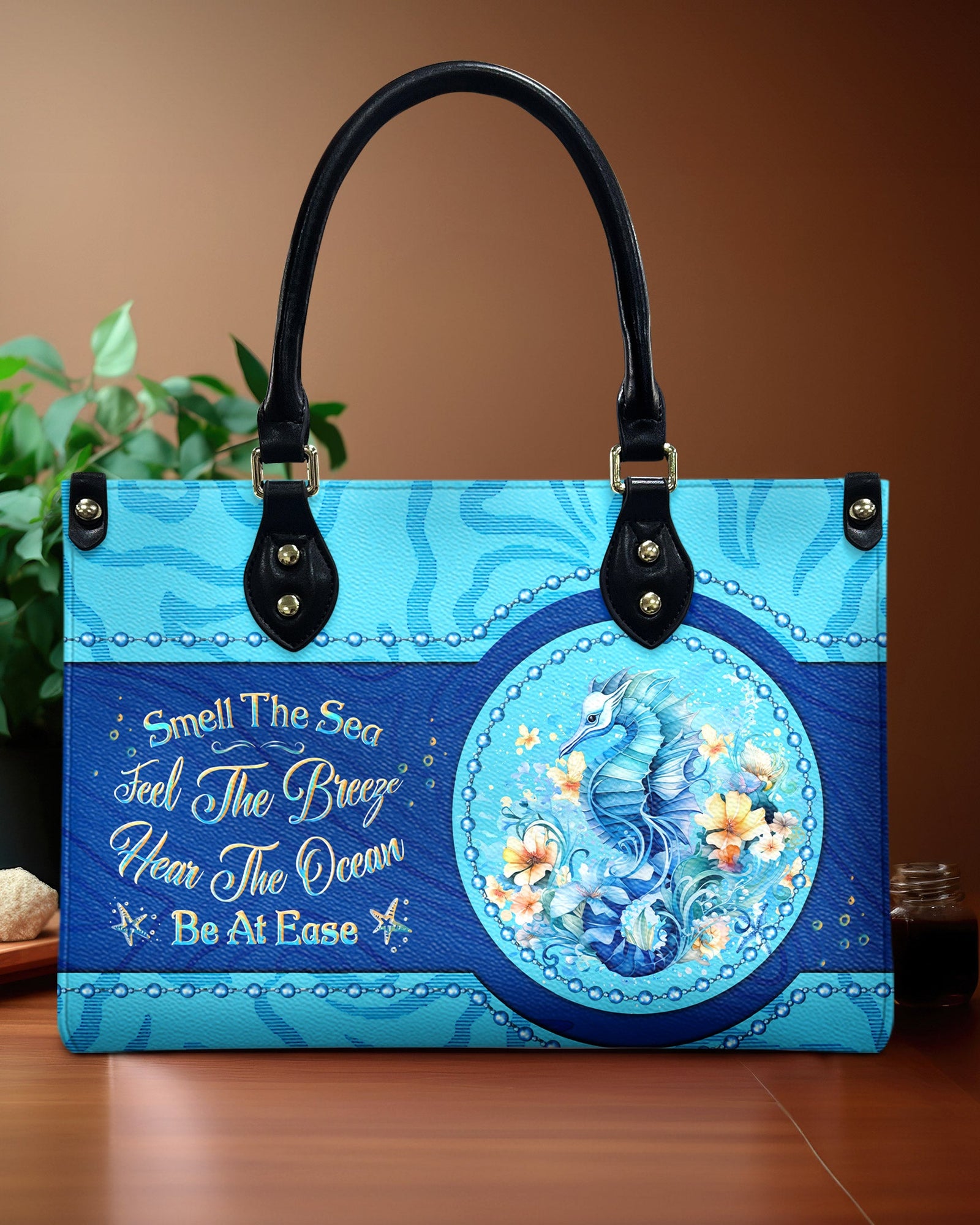 BLISSCORNERS SMELL THE SEA FEEL THE BREEZE SEAHORSE LEATHER HANDBAG