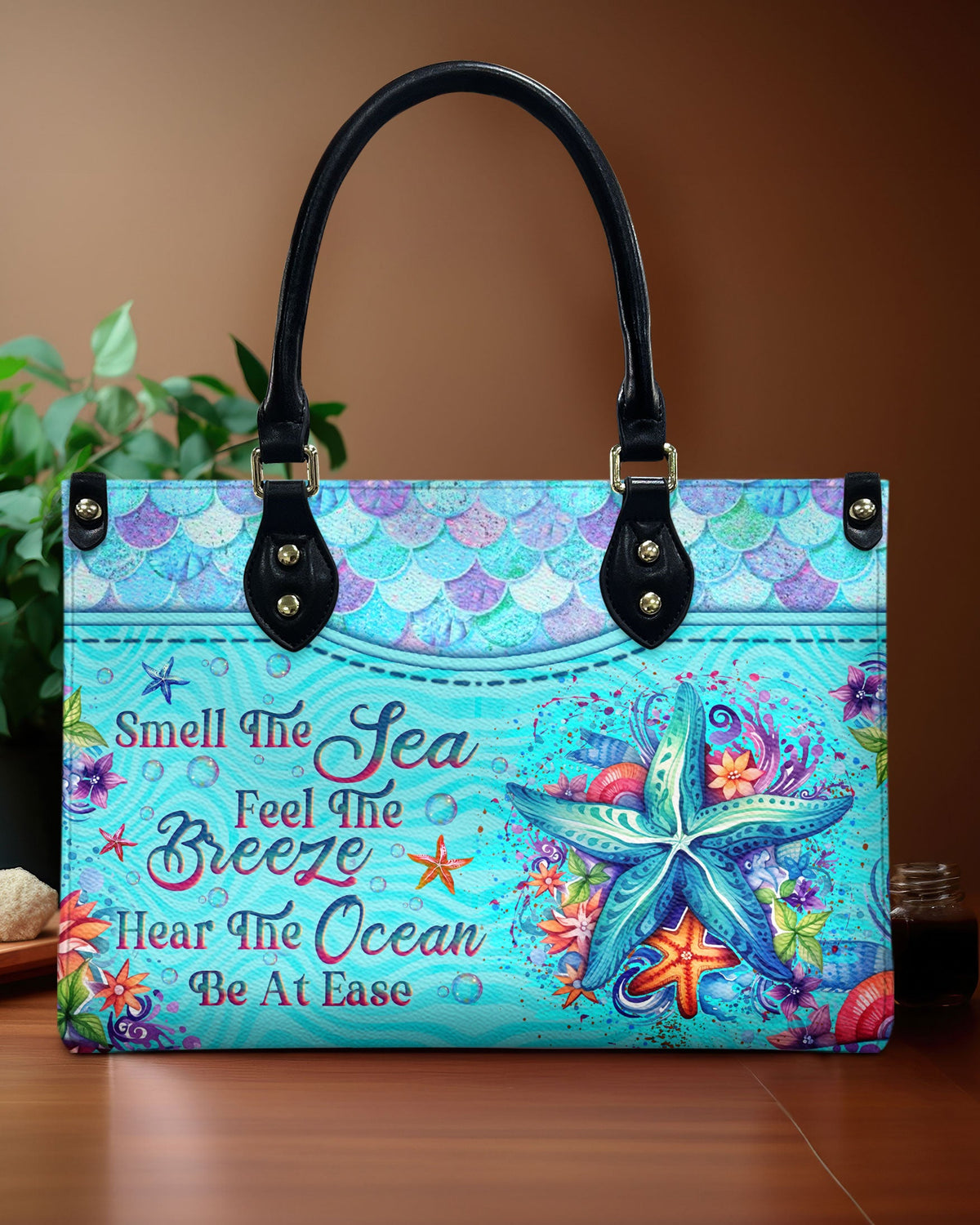 BLISSCORNERS SMELL THE SEA FEEL THE BREEZE STARFISH LEATHER HANDBAG