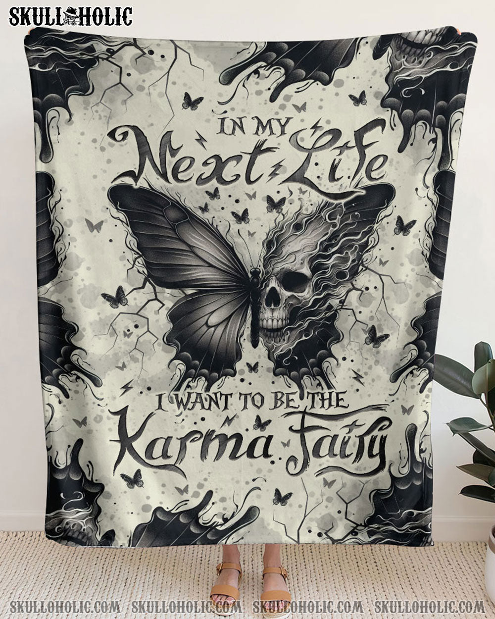 BLISSCORNERS KARMA FAIRY SKULL BUTTERFLY WOVEN AND FLEECE BLANKET