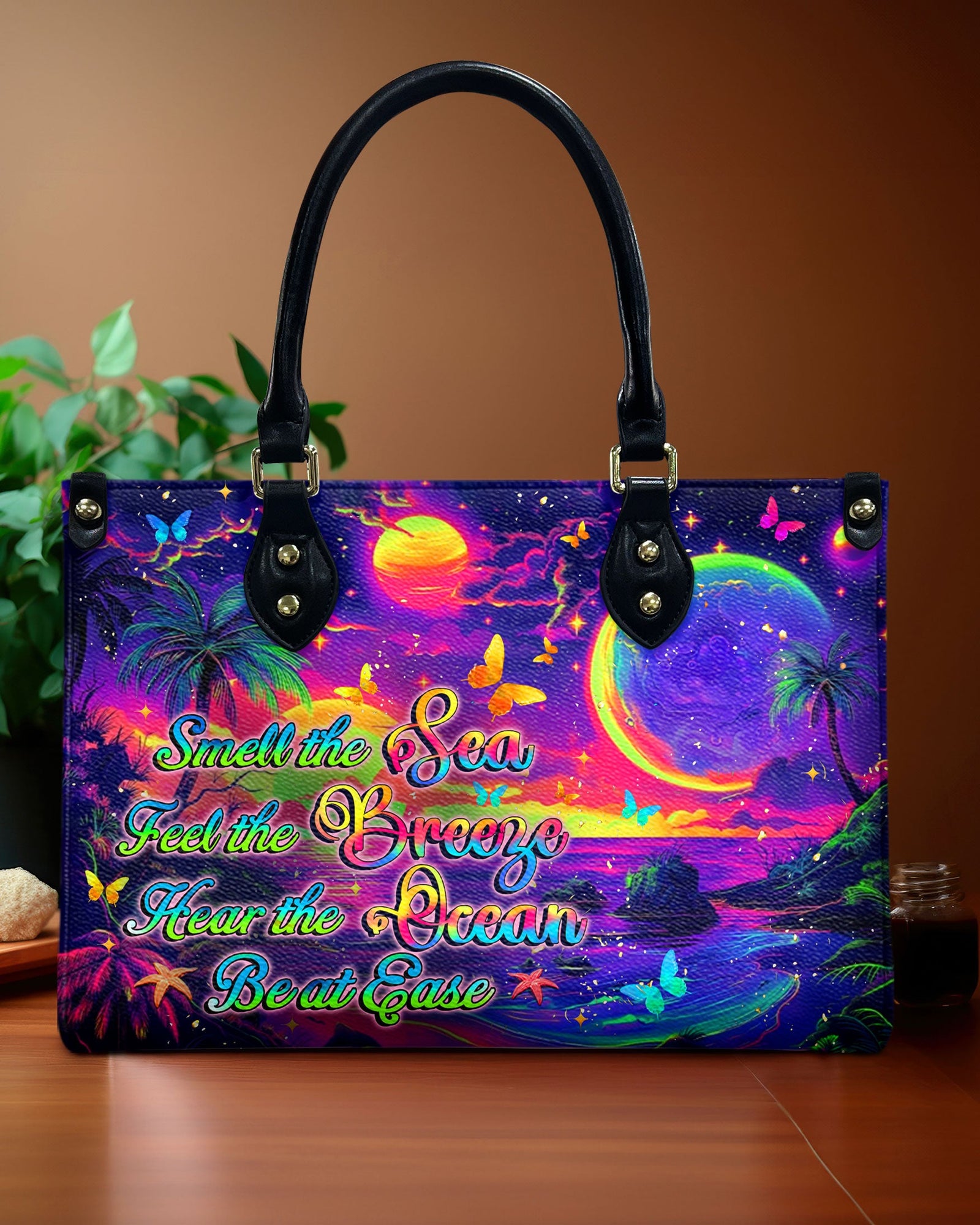 BLISSCORNERS SMELL THE SEA FEEL THE BREEZE LEATHER HANDBAG
