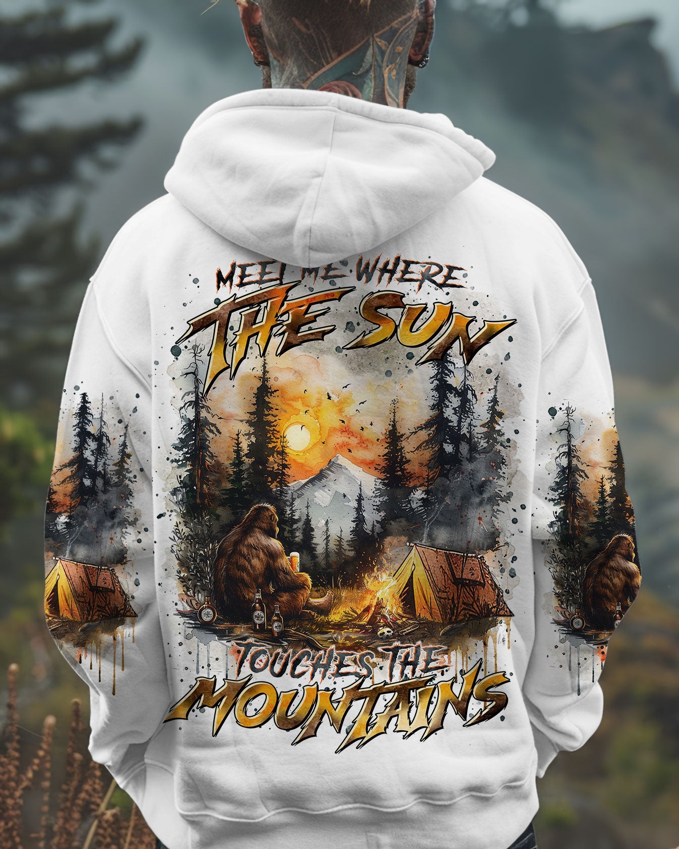 BLISSCORNERS MEET ME WHERE THE SUN TOUCHES THE MOUTAINS BIGFOOT ALL OVER PRINT