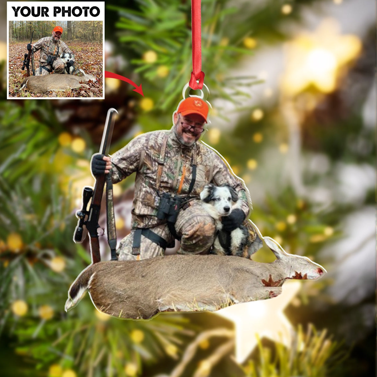 Blisscorners Personalized Hunting Acrylic Christmas Ornament Custom Photo Gift for Hunters & Outdoor Lovers LM0110