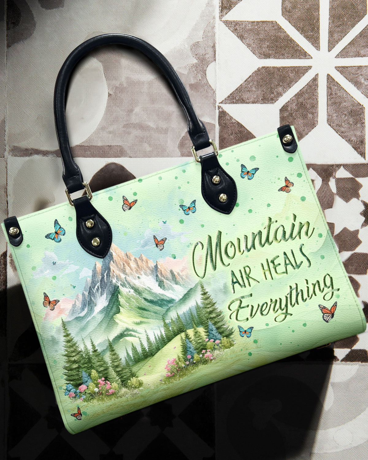 BLISSCORNERS MOUNTAIN AIR HEALS EVERYTHING LEATHER HANDBAG