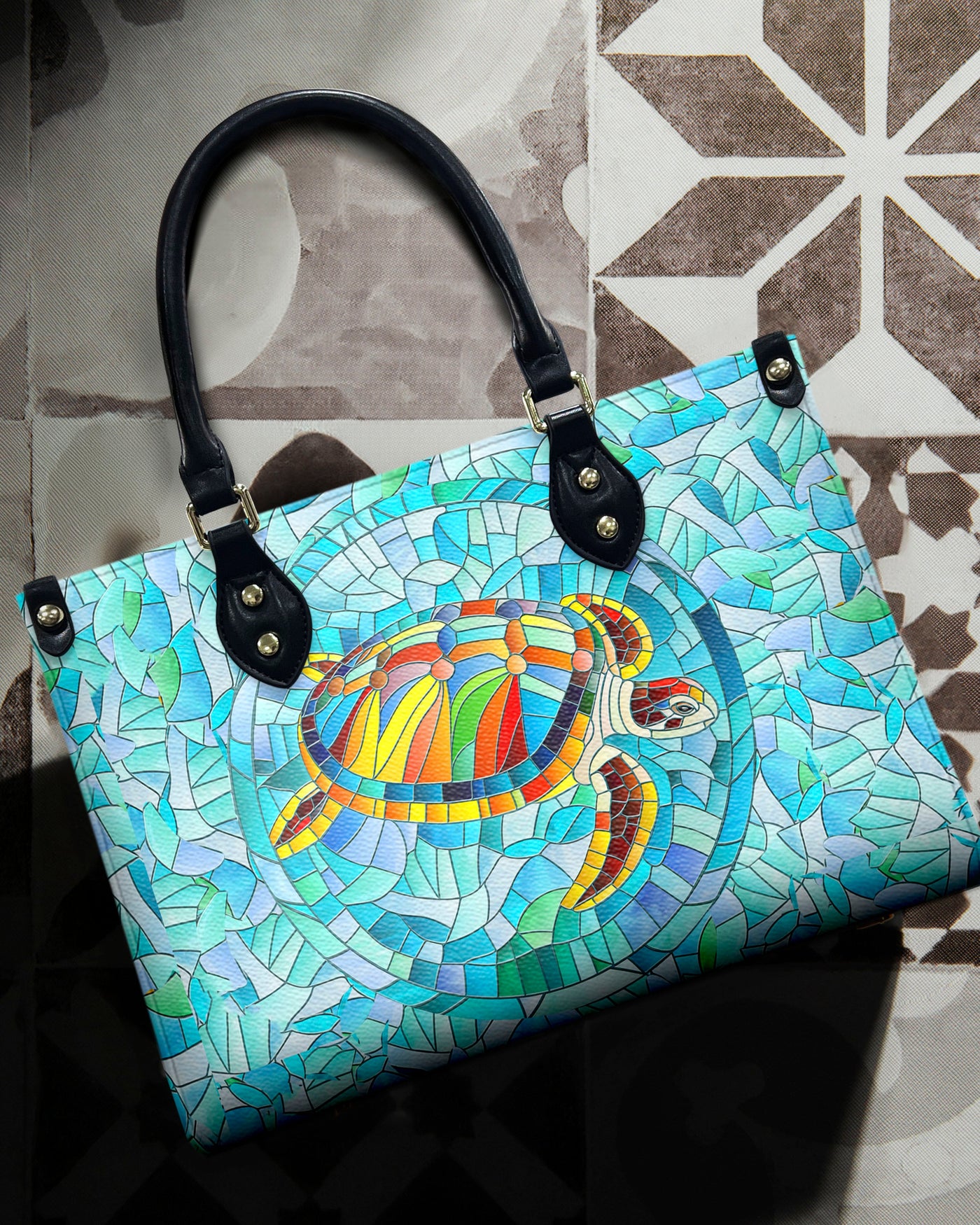 BLISSCORNERS STAINED GLASS TURTLE LEATHER HANDBAG