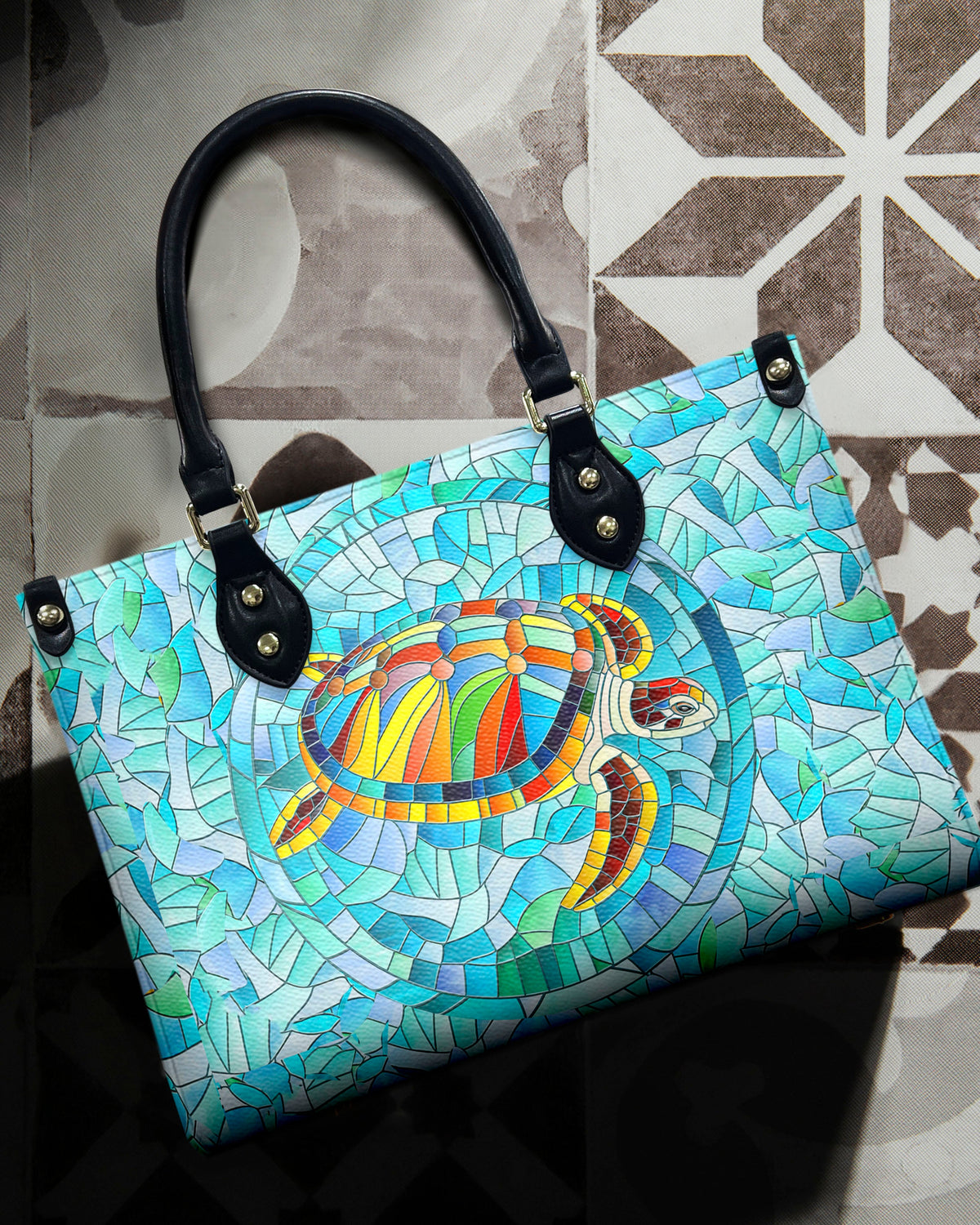 BLISSCORNERS STAINED GLASS TURTLE LEATHER HANDBAG