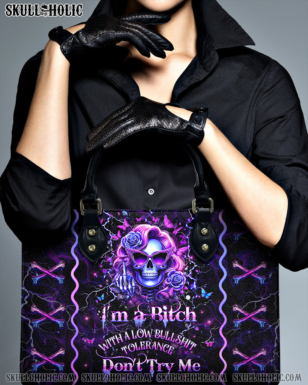 BLISSCORNERS I'M A B DON'T TRY ME LEATHER HANDBAG