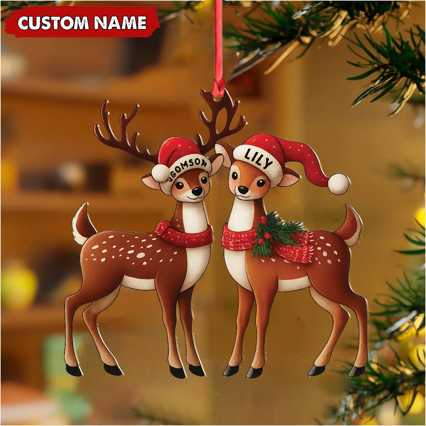 Blisscorners Personalized Couple Reindeer Acrylic Ornament - Cute Custom Deer Christmas Tree Gift for Couples LM0411
