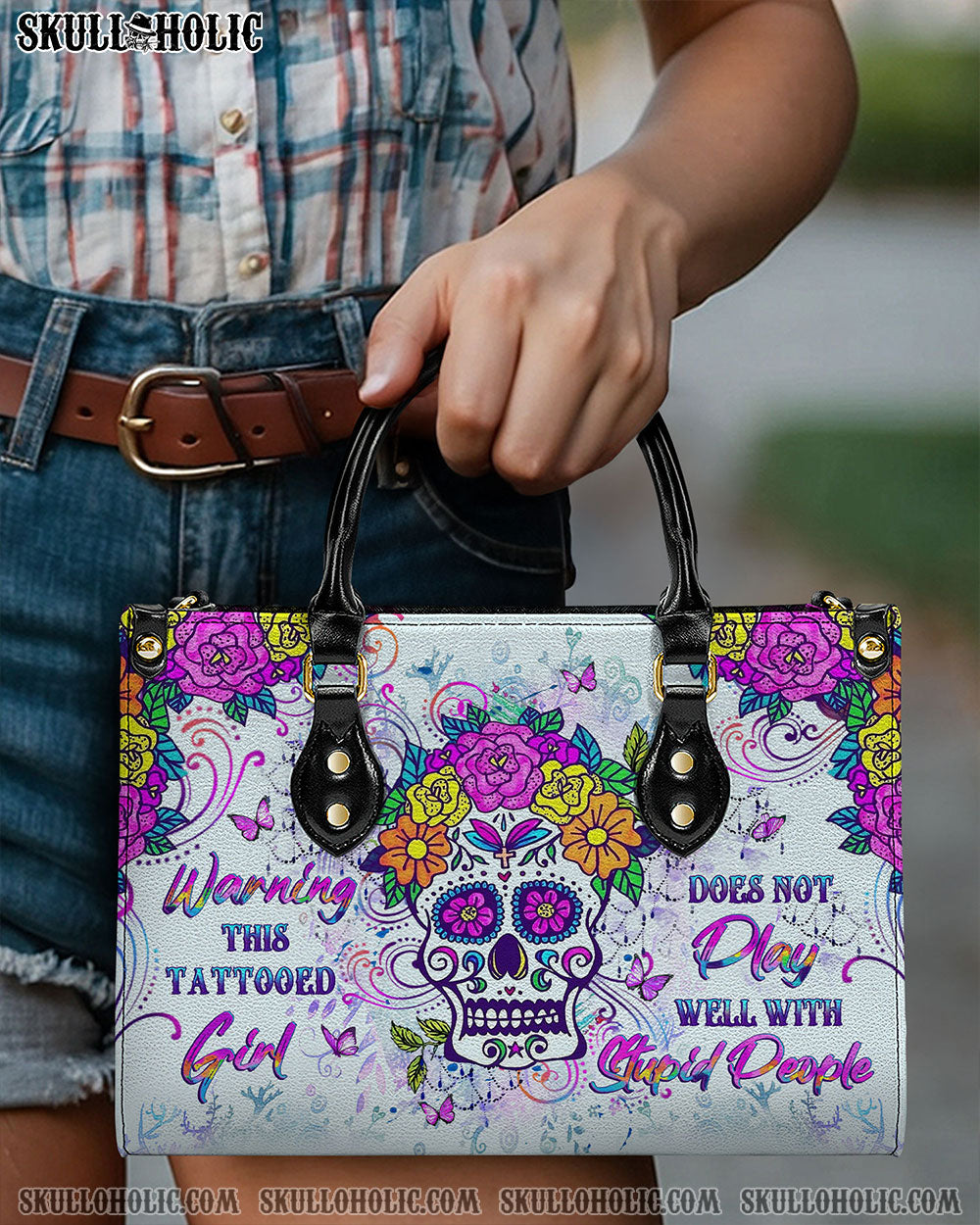 BLISSCORNERS WARNING THIS TATTOOED GIRL LEATHER HANDBAG