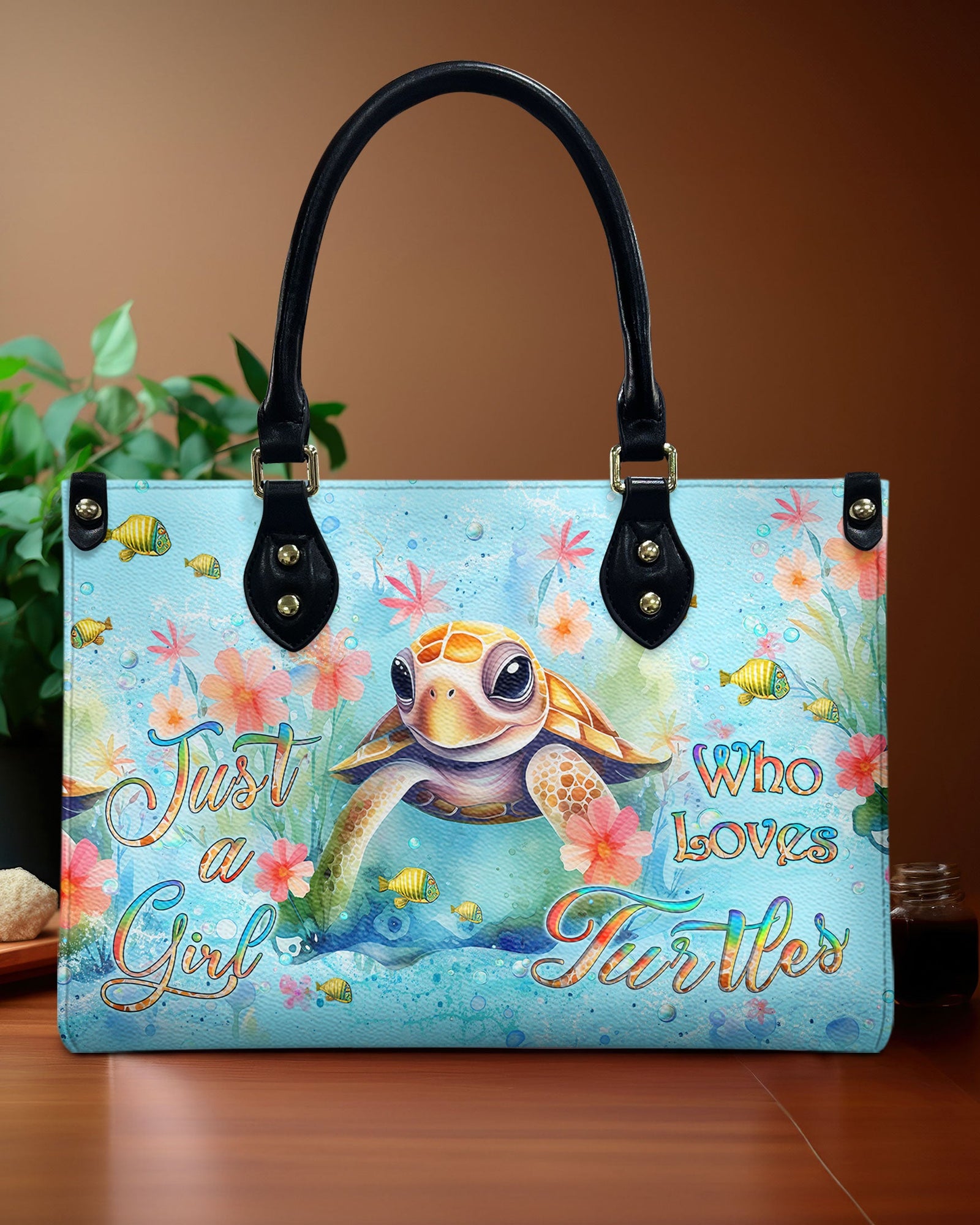 BLISSCORNERS JUST A GIRL WHO LOVES TURTLES LEATHER HANDBAG