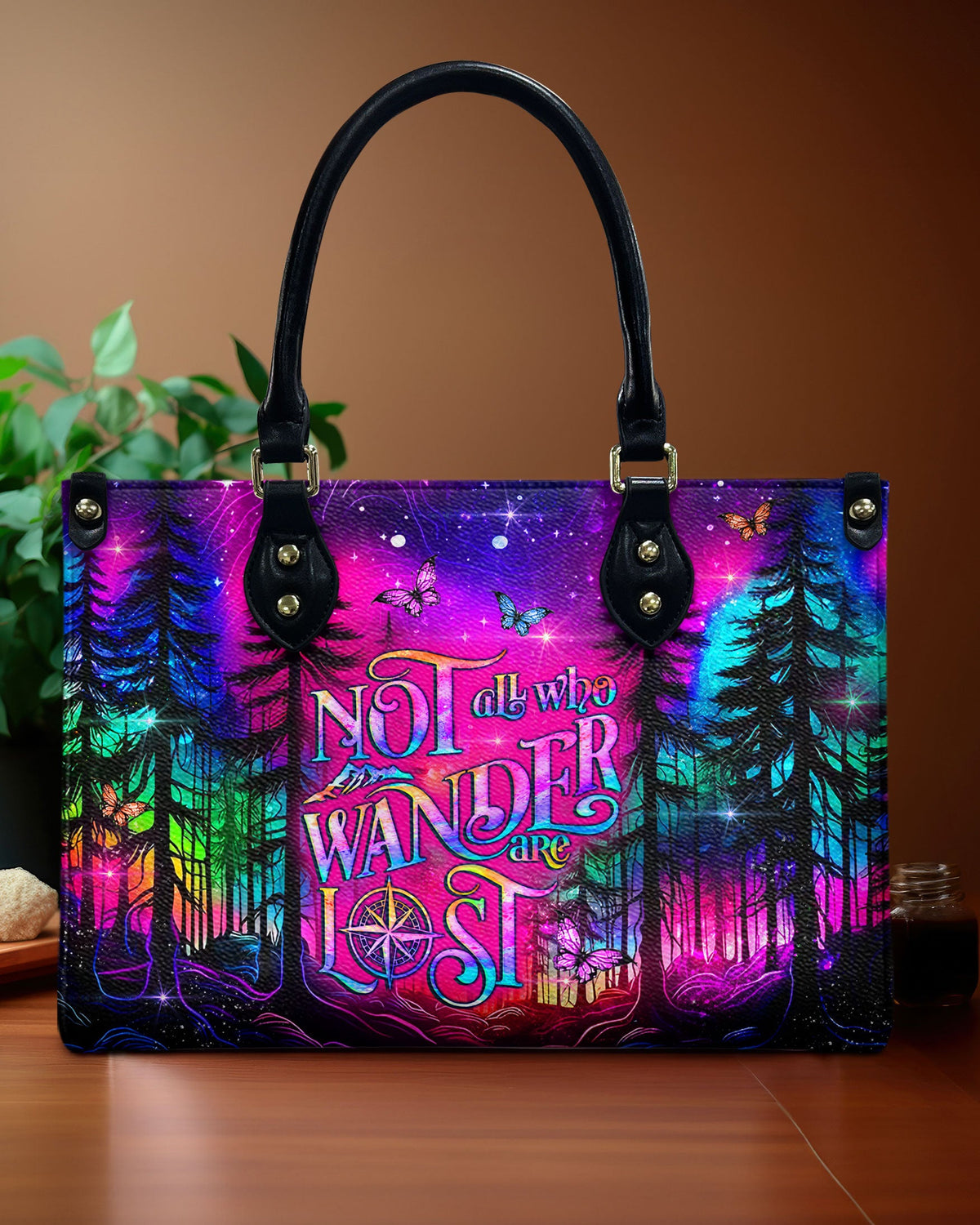 BLISSCORNERS NOT ALL WHO WANDER ARE LOST LEATHER HANDBAG